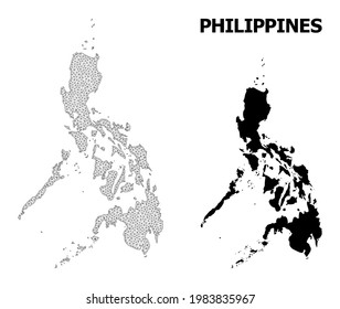 Mapa de malla poligonal de Filipinas en alta resolución. Líneas de malla, triángulos y puntos forman un mapa de Filipinas.