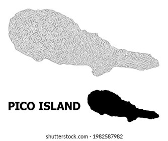 Mapa de malla poligonal de la isla de Pico en alta resolución. Líneas de malla, triángulos y puntos forman un mapa de la isla de Pico.