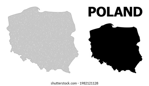 Polygonale Maschenkarte Polens in hoher Detailauflösung. Die Mesh Linien, Dreiecke und Punkte bilden eine Karte von Polen.