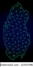 Polygonal mesh map of Qatar. Abstract mesh lines, triangles and points on dark background with map of Qatar. Wire frame 2D polygonal line network in vector format on a dark blue background.