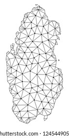 Polygonal mesh map of Qatar in black color. Abstract mesh lines, triangles and points with map of Qatar. Wire frame 2D polygonal line network in vector format. Carcass model for patriotic templates.