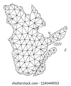Polygonal mesh map of Quebec Province in black color. Abstract mesh lines, triangles and points with map of Quebec Province. Wire frame 2D polygonal line network in vector format.