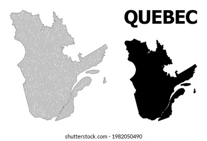 Polygonal Mesh Karte der Provinz Quebec in hoher Detailauflösung. Mesh-Linien, Dreiecke und Punkte bilden eine Karte der Provinz Quebec.