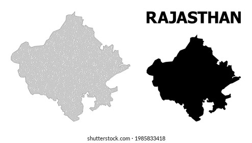 Mapa de malla poligonal del estado de Rajastán en alta resolución. Líneas de malla, triángulos y puntos forman un mapa del estado de Rajastán.