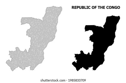 Mapa de malla poligonal de la República del Congo en alta resolución. Líneas de malla, triángulos y puntos forman un mapa de la República del Congo.