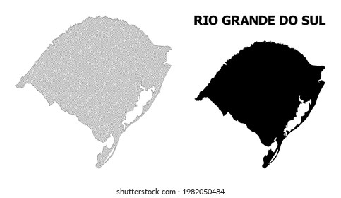 Mapa poligonal de malla del estado de Rio Grande do Sul en alta resolución. Líneas de malla, triángulos y puntos forman un mapa del estado de Rio Grande do Sul.