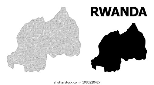Polygonal mesh map of Rwanda in high resolution. Mesh lines, triangles and dots form map of Rwanda. High resolution wire frame carcass polygonal line network in vector format on a white background.