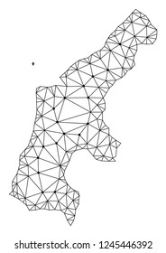 Polygonal mesh map of Saipan Island in black color. Abstract mesh lines, triangles and points with map of Saipan Island. Wire frame 2D polygonal line network in vector format.