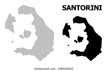 Polygonal mesh map of Santorini Island in high resolution. Mesh lines, triangles and dots form map of Santorini Island.