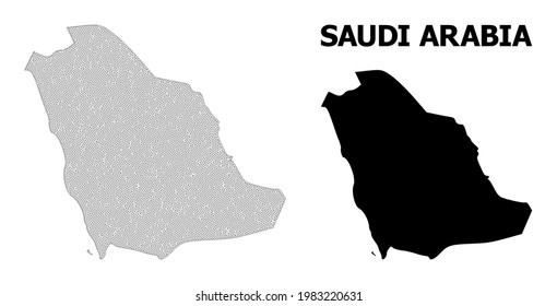 Polygonale Maschenkarte Saudi-Arabiens in hoher Detailauflösung. Maschenlinien, Dreiecke und Punkte bilden eine Karte Saudi-Arabiens.