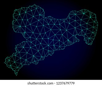 Polygonal mesh map of Saxony State. Abstract mesh lines, triangles and points on dark background with map of Saxony State.