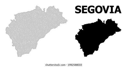 Polygonal mesh map of Segovia Province in high resolution. Mesh lines, triangles and dots form map of Segovia Province.