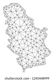 Polygonal mesh map of Serbia in black color. Abstract mesh lines, triangles and points with map of Serbia. Wire frame 2D polygonal line network in vector format. Carcass model for patriotic purposes.