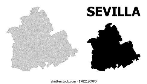 Polygonal mesh map of Sevilla Province in high detail resolution. Mesh lines, triangles and dots form map of Sevilla Province.