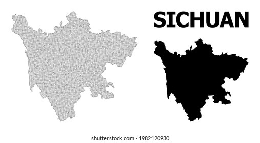 Polygonal mesh map of Sichuan Province in high detail resolution. Mesh lines, triangles and dots form map of Sichuan Province.