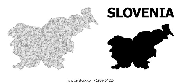 Polygonal mesh map of Slovenia in high detail resolution. Mesh lines, triangles and points form map of Slovenia.