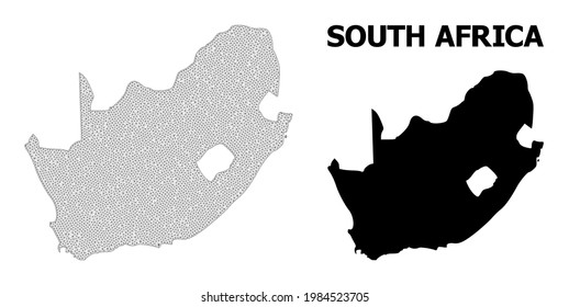 Polygonal mesh map of South African Republic in high detail resolution. Mesh lines, triangles and dots form map of South African Republic.