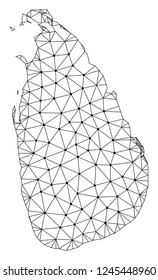 Polygonal mesh map of Sri Lanka in black color. Abstract mesh lines, triangles and points with map of Sri Lanka. Wire frame 2D polygonal line network in vector format.