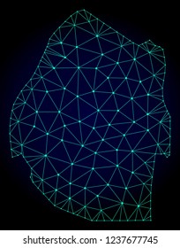 Polygonal mesh map of Swaziland. Abstract mesh lines, triangles and points on dark background with map of Swaziland. Wire frame 2D polygonal line network in vector format on a dark blue background.