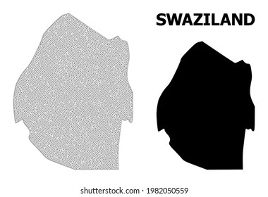 Mapa de malla poligonal de Suazilandia en alta resolución. Líneas de malla, triángulos y puntos forman un mapa de Suazilandia. Red de línea poligonal 2D de marco de alambre de alta resolución en formato vectorial sobre fondo blanco.