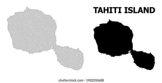 Polygonal mesh map of Tahiti Island in high resolution. Mesh lines, triangles and points form map of Tahiti Island.