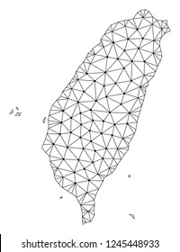 Polygonal mesh map of Taiwan in black color. Abstract mesh lines, triangles and points with map of Taiwan. Wire frame 2D polygonal line network in vector format. Carcass model for political posters.