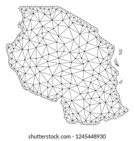 Polygonal mesh map of Tanzania in black color. Abstract mesh lines, triangles and points with map of Tanzania. Wire frame 2D polygonal line network in vector format.