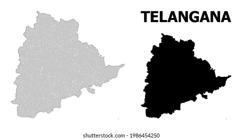 Polygonal mesh map of Telangana State in high detail resolution. Mesh lines, triangles and points form map of Telangana State.