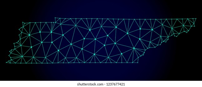 Polygonal mesh map of Tennessee State. Abstract mesh lines, triangles and points on dark background with map of Tennessee State.