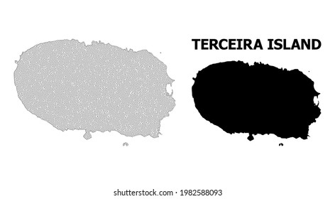 Polygonal mesh map of Terceira Island in high detail resolution. Mesh lines, triangles and points form map of Terceira Island.
