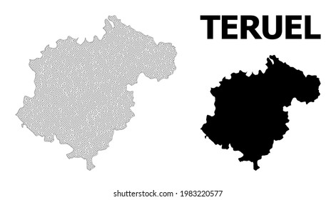 Mapa de malla poligonal de la provincia de Teruel en alta resolución. Líneas de malla, triángulos y puntos forman el mapa de la provincia de Teruel.