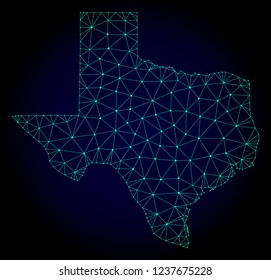 Polygonal mesh map of Texas State. Abstract mesh lines, triangles and points on dark background with map of Texas State.