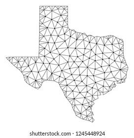 Polygonal mesh map of Texas State in black color. Abstract mesh lines, triangles and points with map of Texas State. Wire frame 2D polygonal line network in vector format.