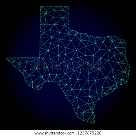 Polygonal mesh map of Texas State. Abstract mesh lines, triangles and points on dark background with map of Texas State.