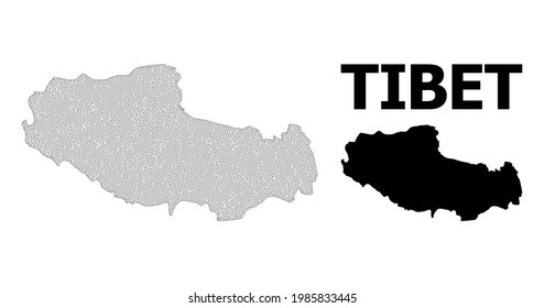 Polygonal mesh map of Tibet in high detail resolution. Mesh lines, triangles and dots form map of Tibet.