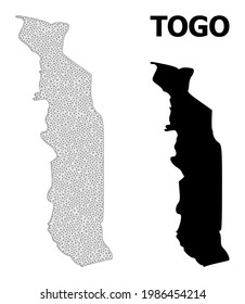 Polygonale Maschenkarte von Togo in hoher Detailauflösung. Mesh Linien, Dreiecke und Punkte bilden Karte von Togo.