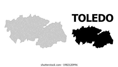 Polygonal Mesh Karte der Provinz Toledo in hoher Detailauflösung. Mesh-Linien, Dreiecke und Punkte bilden eine Karte der Provinz Toledo.