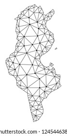 Polygonal mesh map of Tunisia in black color. Abstract mesh lines, triangles and points with map of Tunisia. Wire frame 2D polygonal line network in vector format.