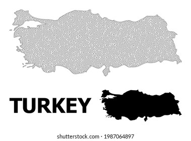 Polygonal mesh map of Turkey in high detail resolution. Mesh lines, triangles and points form map of Turkey.