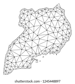 Polygonal mesh map of Uganda in black color. Abstract mesh lines, triangles and points with map of Uganda. Wire frame 2D polygonal line network in vector format. Carcass model for political purposes.