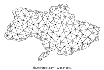Polygonal mesh map of Ukraine in black color. Abstract mesh lines, triangles and points with map of Ukraine. Wire frame 2D polygonal line network in vector format.
