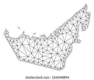 Polygonal mesh map of United Arab Emirates in black color. Abstract mesh lines, triangles and points with map of United Arab Emirates. Wire frame 2D polygonal line network in vector format.