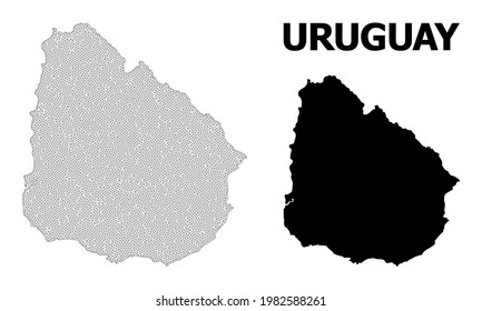 Mapa poligonal de malla de Uruguay en alta resolución. Líneas de malla, triángulos y puntos forman un mapa de Uruguay.