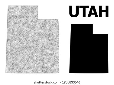Mapa de malla poligonal del estado de Utah en alta resolución. Líneas de malla, triángulos y puntos forman un mapa del estado de Utah.