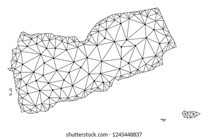 Polygonal mesh map of Yemen in black color. Abstract mesh lines, triangles and points with map of Yemen. Wire frame 2D polygonal line network in vector format.