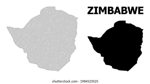 Mapa de malla poligonal de Zimbabue en alta resolución. Líneas de malla, triángulos y puntos forman un mapa de Zimbabue.