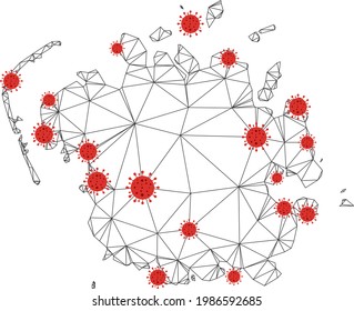 Polygonal mesh Micronesia island map with coronavirus centers. Abstract mesh connected lines and covid viruses on Micronesia island map.
