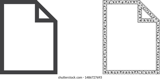 Polygonal mesh paper page and flat icon are isolated on a white background. Abstract black mesh lines, triangles and nodes forms paper page icon.