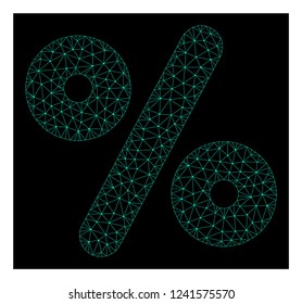 Polygonal mesh percent. Abstract lines, triangles and points organized into percent. Wire frame 2D polygonal line network in vector format on a dark blue background.