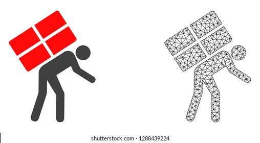 Polygonal mesh refugee and flat icon are isolated on a white background. Abstract black mesh lines, triangles and nodes forms refugee icon.